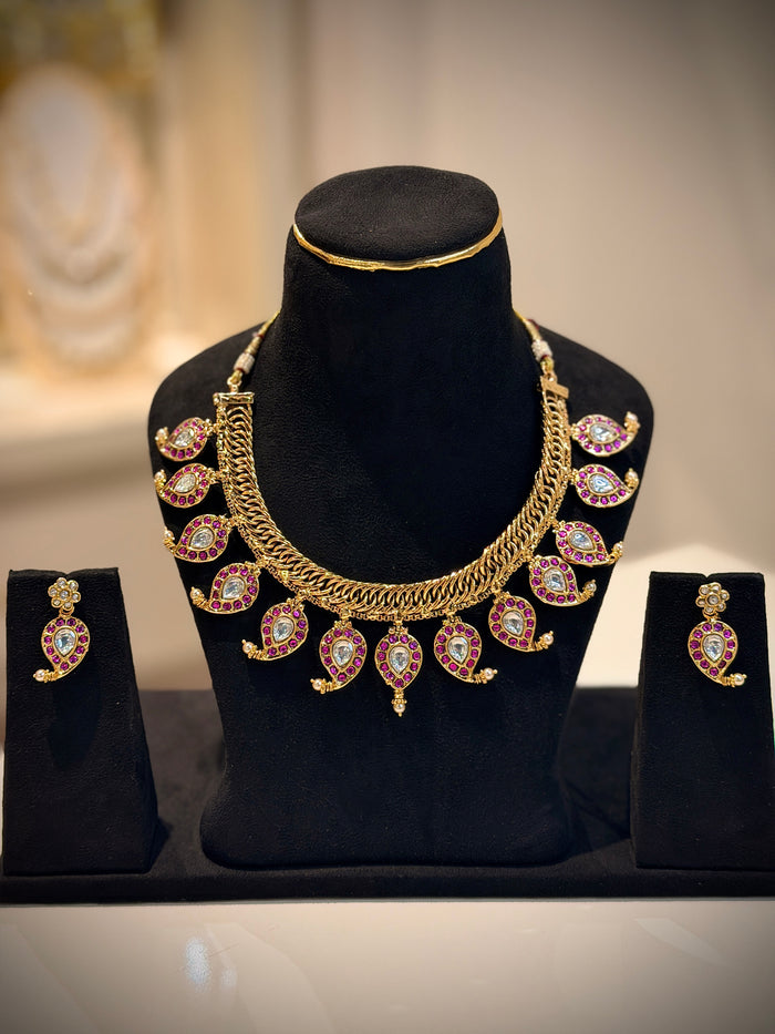 2 in 1 Reversible Jadau Mango Mala Necklace Set
