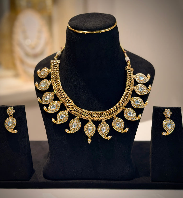 2 in 1 Reversible Jadau Mango Mala Necklace Set