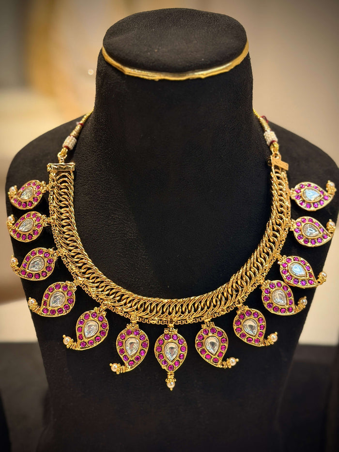 2 in 1 Reversible Jadau Mango Mala Necklace Set