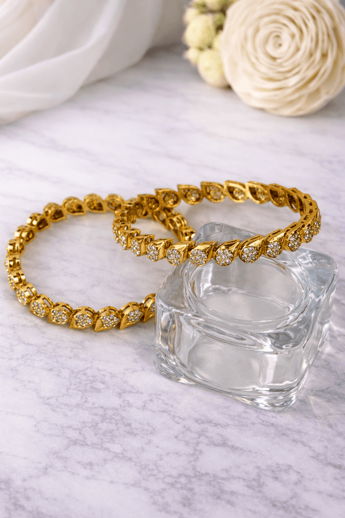 Adorable CZ Floral Leaf Pattern Bangles