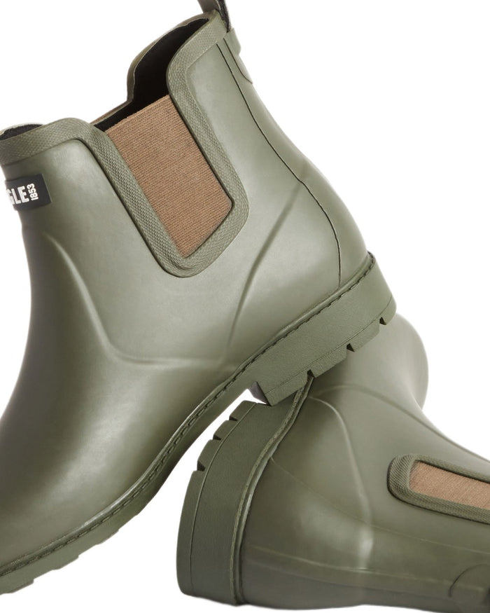 Khaki coloured Aigle Mens Carville M2 Ankle Wellingtons on white background #colour_khaki