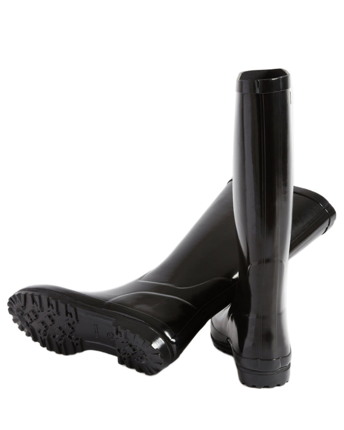 Noir coloured Aigle Womens Eliosa Wellingtons on white background #colour_noir