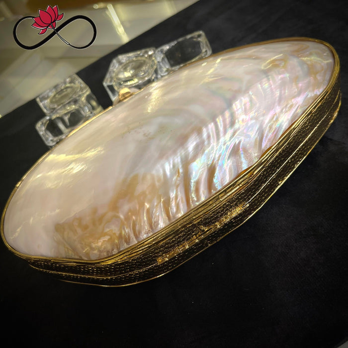 Angular Mother of Pearl Handcrafted Brass Clutch