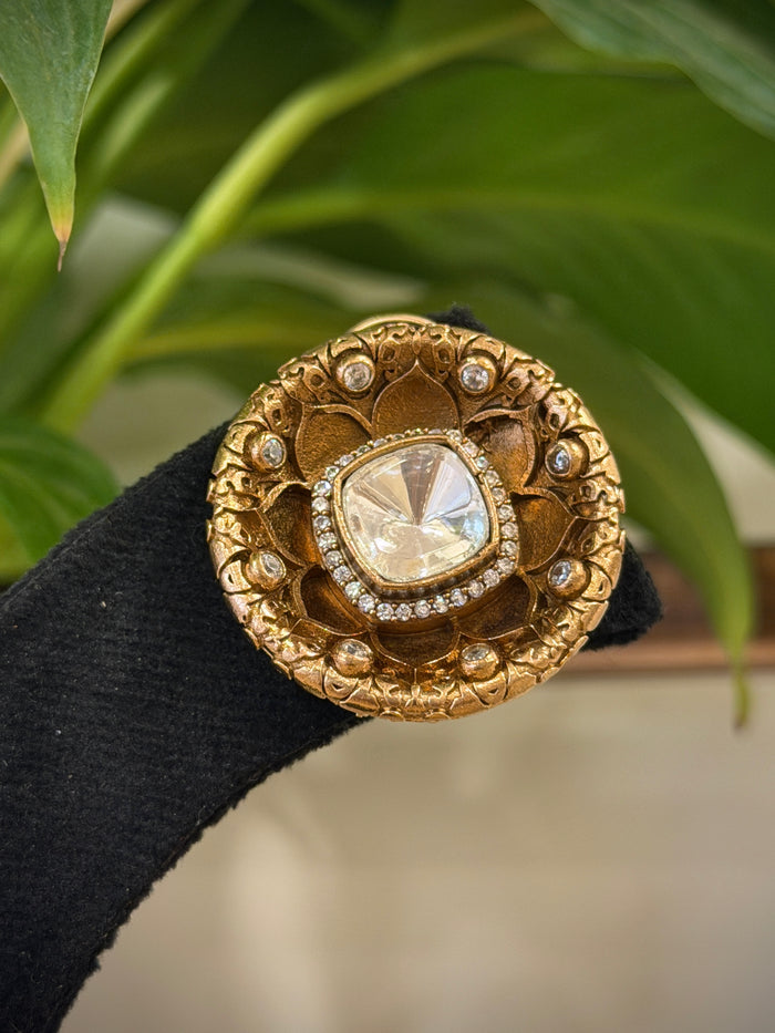 Antique Flower Diamond Polki Stud Earrings Set