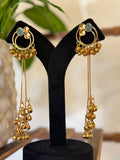 Antique Gold Hoop Multi Color Stone Ghungroo Chain Dangle Earrings
