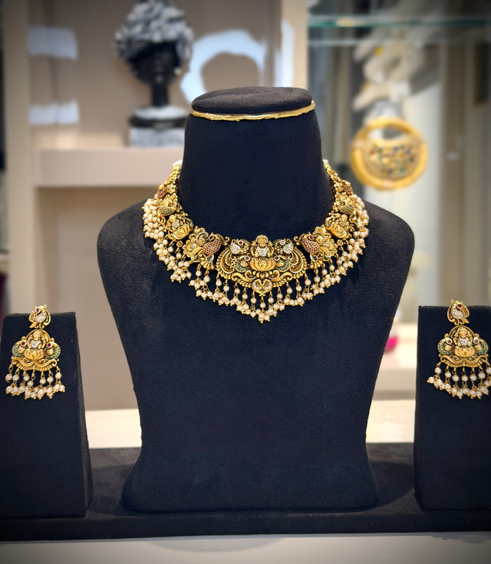 Antique Gold Lakshmi Nakshi Temple Choker Necklace Set