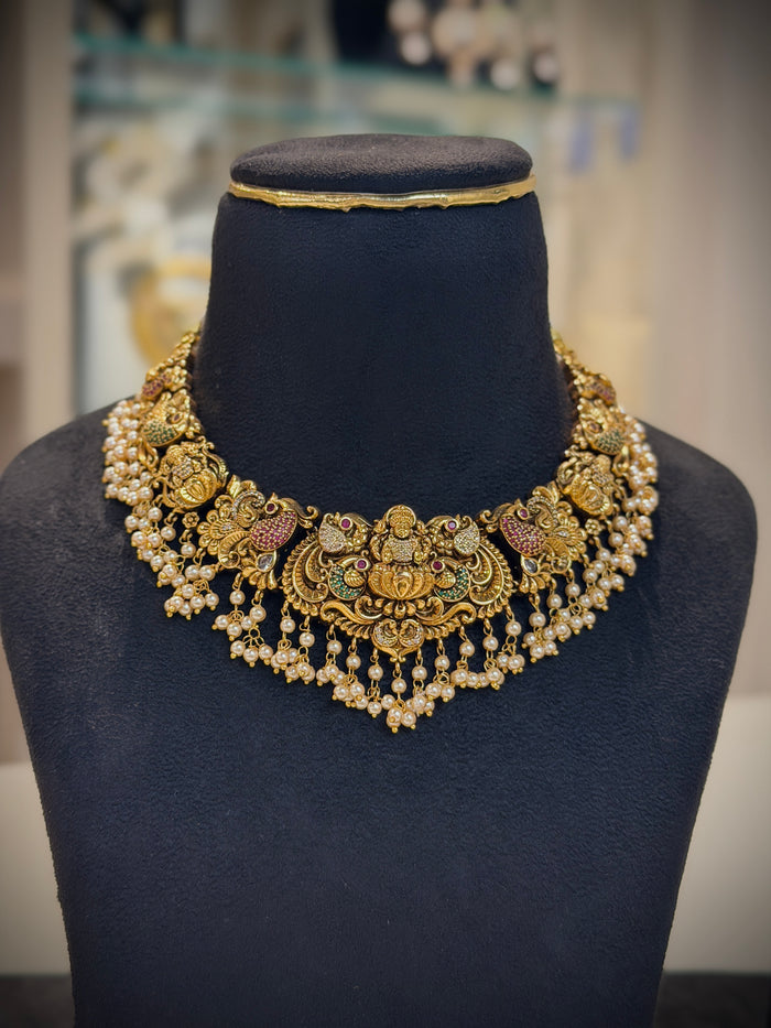 Antique Gold Lakshmi Nakshi Temple Choker Necklace Set