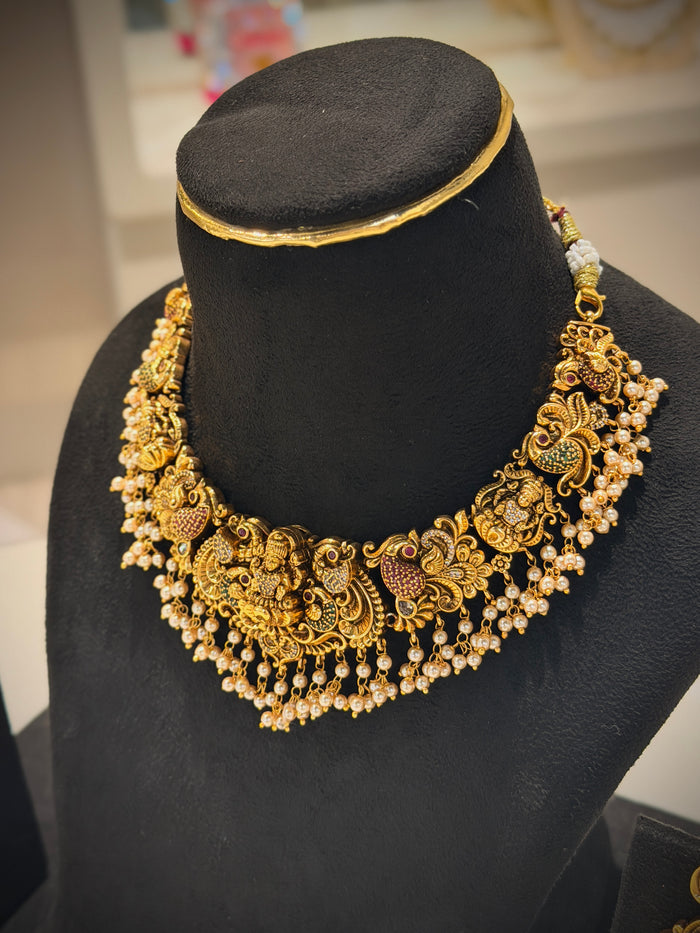 Antique Gold Lakshmi Nakshi Temple Choker Necklace Set