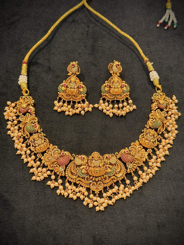 Antique Gold Lakshmi Nakshi Temple Choker Necklace Set