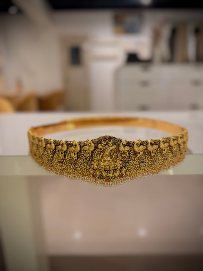 Antique Gold Lakshmi Peacock Temple Bridal Waist Belt Vaddanam