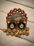 Antique Ruby Red & Green Rajwadi  Ring with Ghungroo