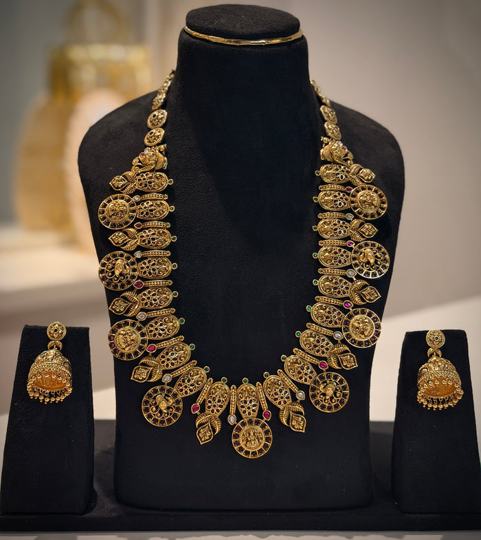 Antique Temple Nakshi Lakshmi Long Necklace Set