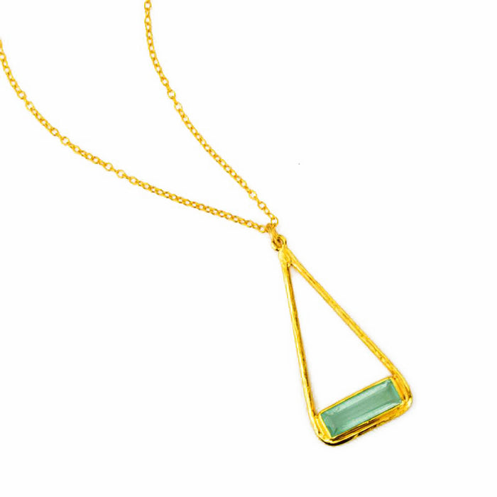 Aqua Chalcedony Adira Bar Triangle Frame Necklace, Sterling Silver, Gold Vermeil, Modern Boho Chic Frame Pendant Necklace for Women, March Birthstone
