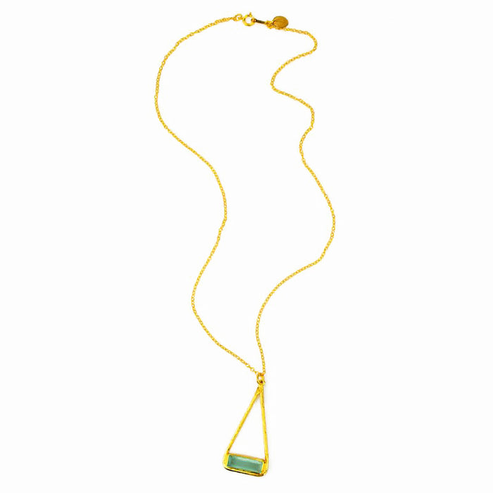 Aqua Chalcedony Adira Bar Triangle Frame Necklace, Sterling Silver, Gold Vermeil, Modern Boho Chic Frame Pendant Necklace for Women, March Birthstone