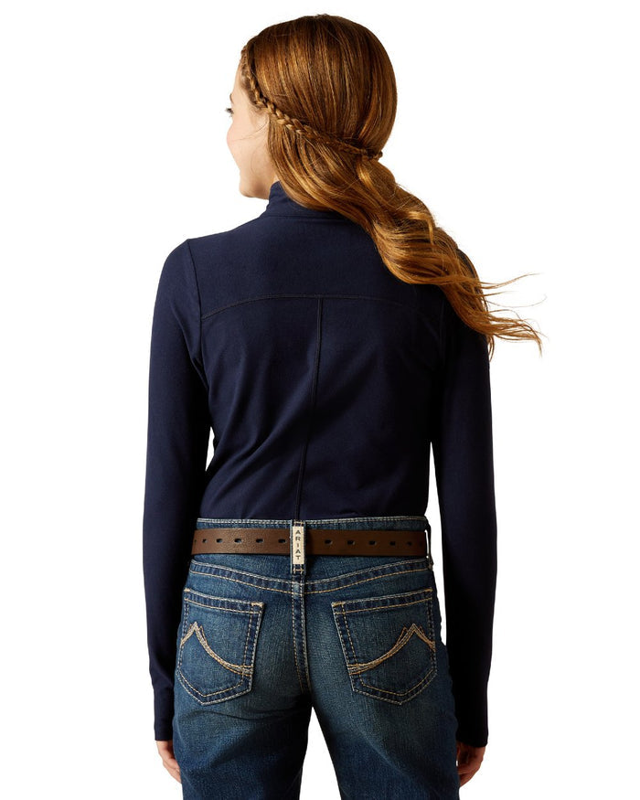 Navy Coloured Ariat Childrens Lowell 3.0 Quarter Zip Baselayer on white background #colour_navy