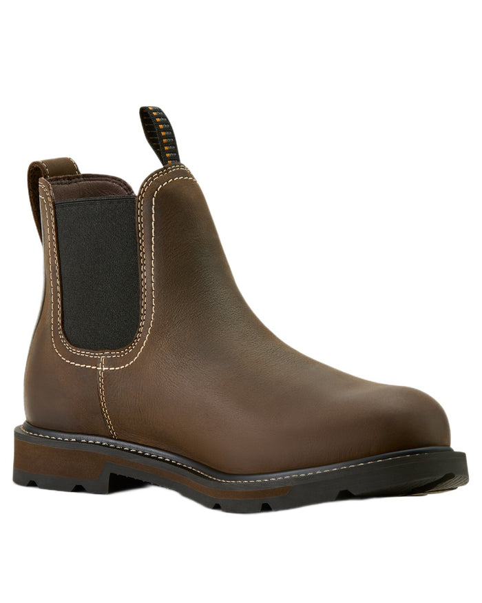 Dark Brown coloured Ariat Mens Groundbreaker Chelsea Waterproof Work Boots on white background #colour_dark-brown