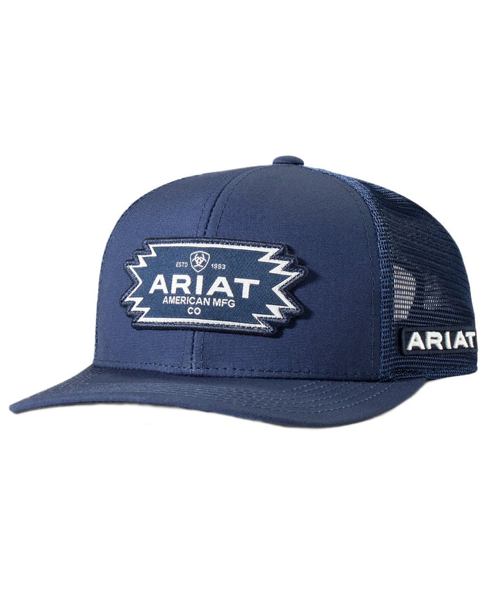 Navy coloured Ariat Mens Aztec Logo Patch Cap on white background #colour_navy