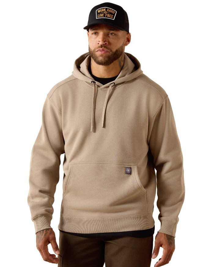 Greige coloured Ariat Mens Rebar Lightweight Workhog Hoodie on white background #colour_greige
