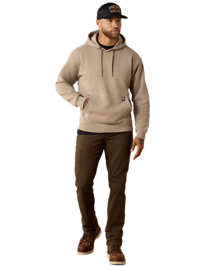 Greige coloured Ariat Mens Rebar Lightweight Workhog Hoodie on white background #colour_greige