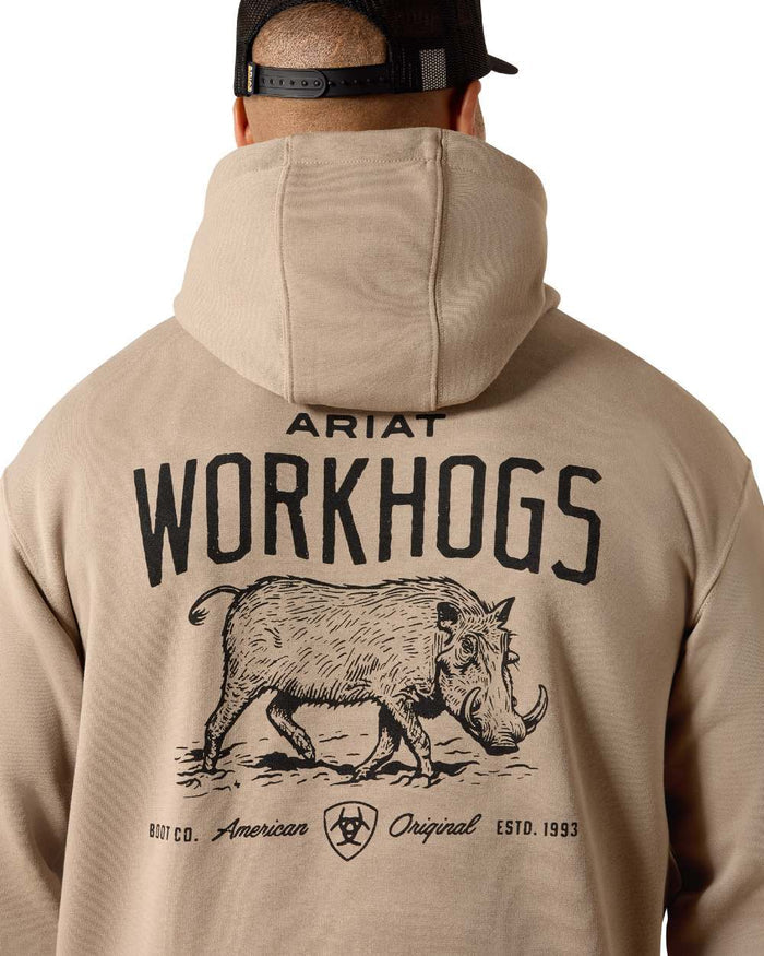 Greige coloured Ariat Mens Rebar Lightweight Workhog Hoodie on white background #colour_greige