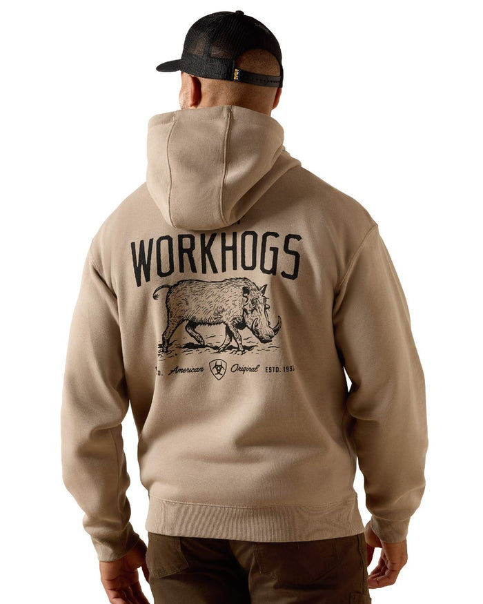 Greige coloured Ariat Mens Rebar Lightweight Workhog Hoodie on white background #colour_greige