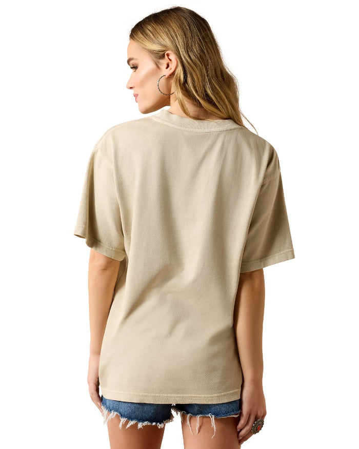 French Oak coloured Ariat Womens Bull Rider Arched T-Shirt on white background #colour_french-oak