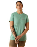 Malachite Green coloured Ariat Womens Rebar Workman Field Dog Classic Fit T-Shirt on white background #colour_malachite-green