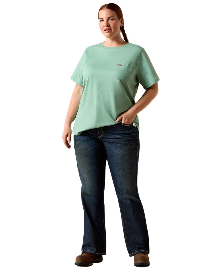 Malachite Green coloured Ariat Womens Rebar Workman Field Dog Classic Fit T-Shirt on white background #colour_malachite-green