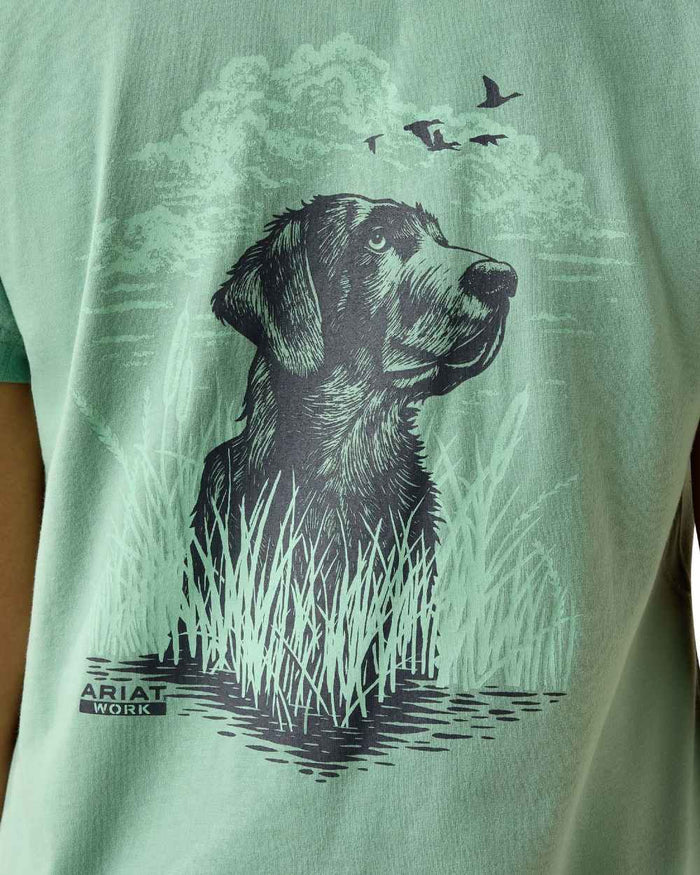 Malachite Green coloured Ariat Womens Rebar Workman Field Dog Classic Fit T-Shirt on white background #colour_malachite-green