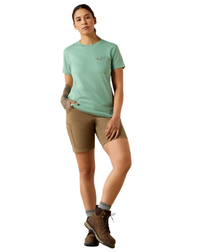 Malachite Green coloured Ariat Womens Rebar Workman Field Dog Classic Fit T-Shirt on white background #colour_malachite-green