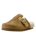 Ranch Brown Suede coloured Ariat Womens Sherpa Country Mules on white background #colour_ranch-brown-suede