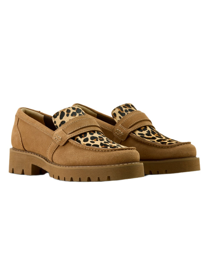 Tan Suede coloured Ariat Womens Stratford Loafers on white background #colour_tan-suede