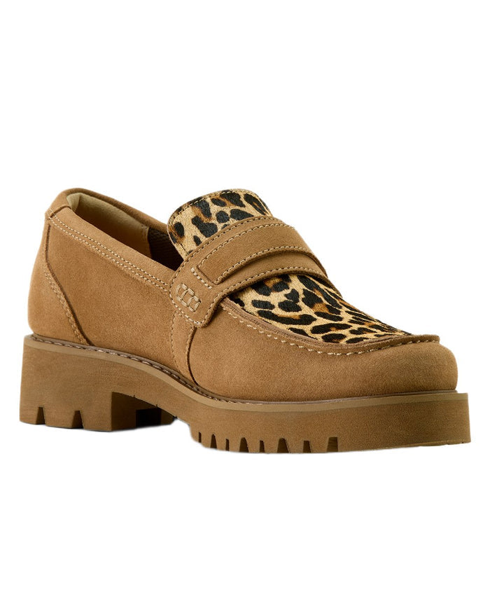 Tan Suede coloured Ariat Womens Stratford Loafers on white background #colour_tan-suede