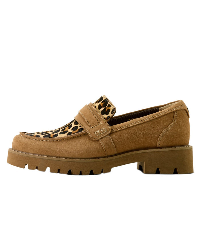 Tan Suede coloured Ariat Womens Stratford Loafers on white background #colour_tan-suede