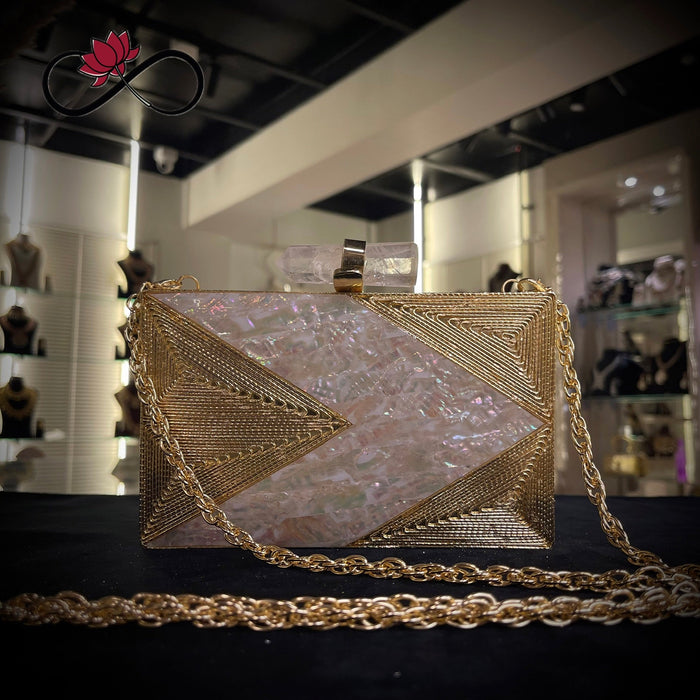 Blaze Mother of Pearl Handcrafted Brass Clutch