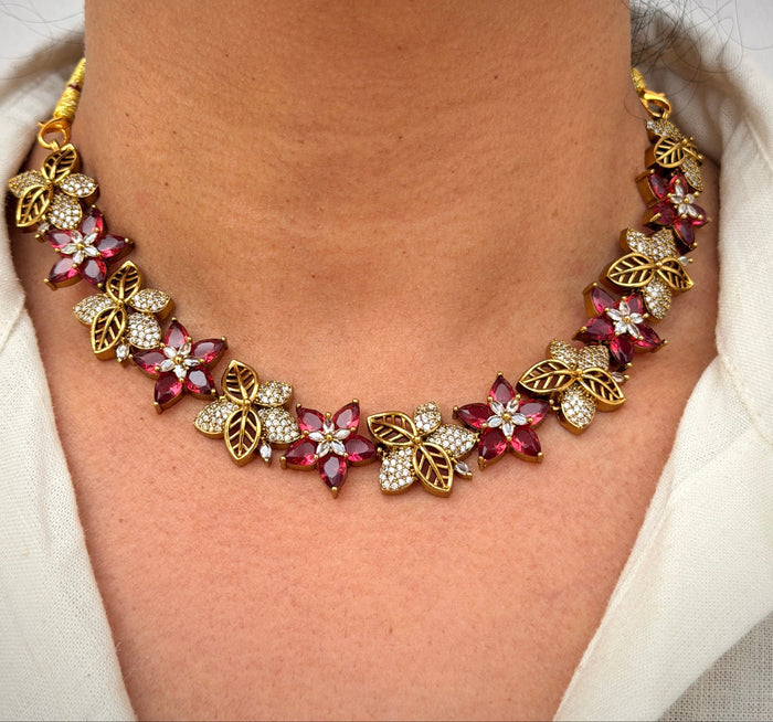 Blossom Crystal Flower Necklace Set A103
