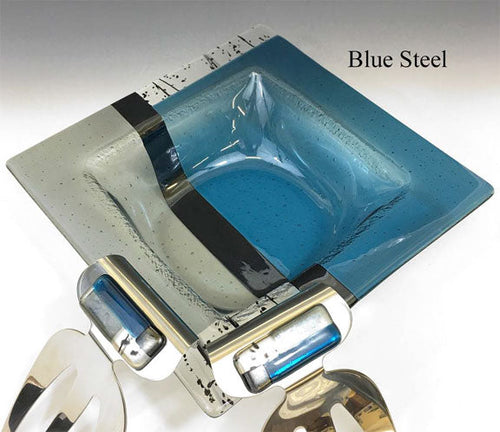 "Blue Steel" 11" Fused Glass Bowl and Servers