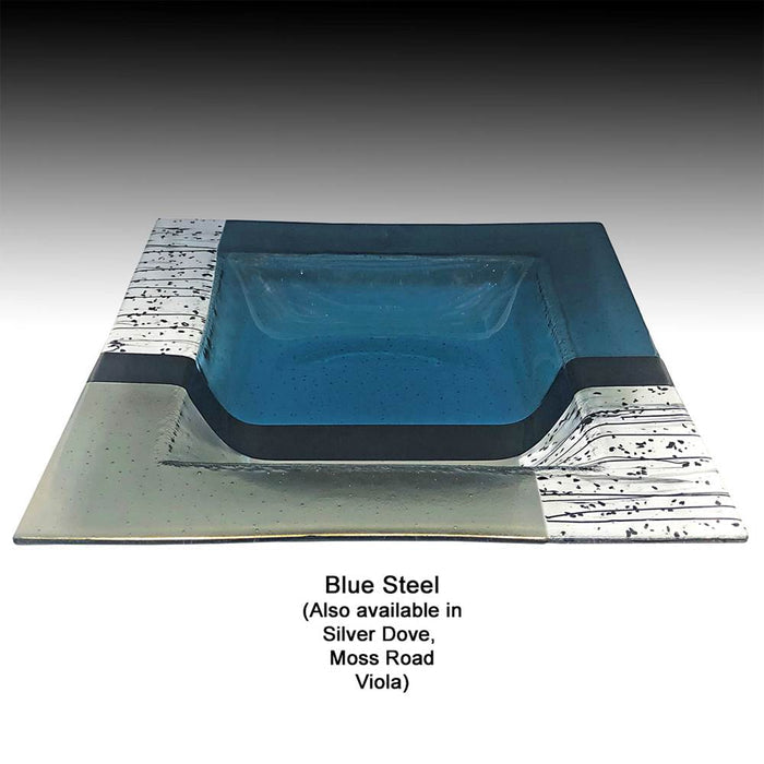 "Blue Steel" 16" Fused Glass Bowl In Steel Blue
