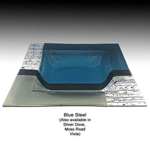 "Blue Steel" 16" Fused Glass Bowl In Steel Blue