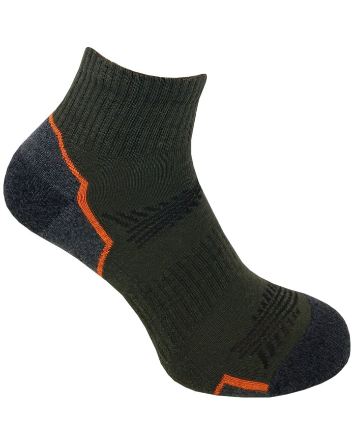 Khaki Grey Oat coloured Bramble Mens Tipping Lowcut Socks Triple Pack on white background #colour_khaki-grey-oat