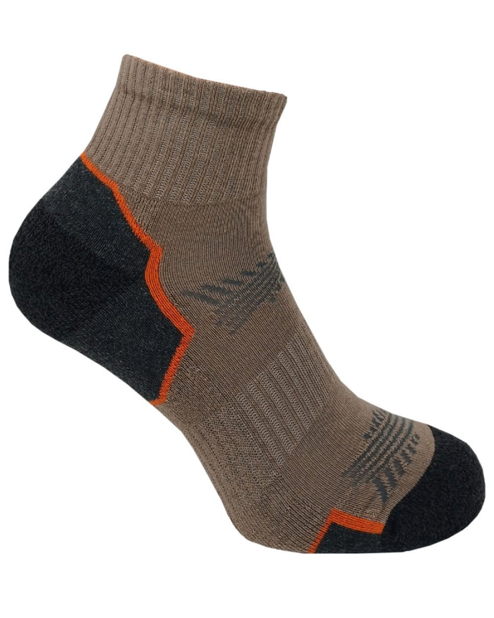 Khaki Grey Oat coloured Bramble Mens Tipping Lowcut Socks Triple Pack on white background #colour_khaki-grey-oat