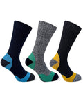 Navy Grey Mix coloured Bramble Mens Trekker Socks Triple Pack on white background #colour_navy-grey-mix