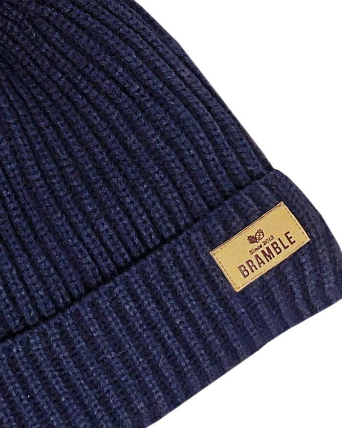 Navy coloured Bramble Womens Three Piece Ribbed Hat Gloves Scarf Set on white background #colour_navy