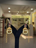 Bridal Ear Chain Floral Kundan Jhumka Earrings
