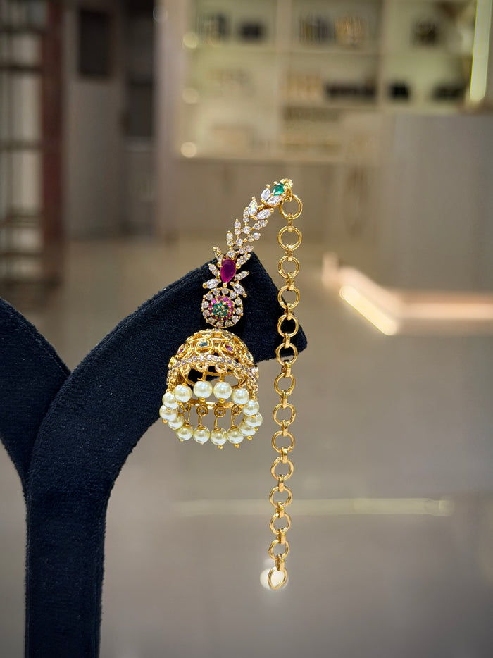 Bridal Ear Chain Floral Kundan Jhumka Earrings