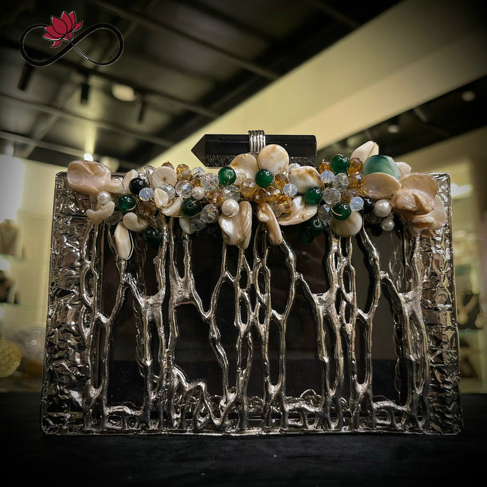 Celestial Pearl Silver Handcrafted Brass Clutch