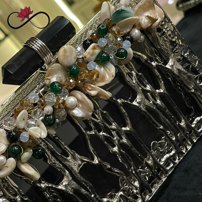 Celestial Pearl Silver Handcrafted Brass Clutch