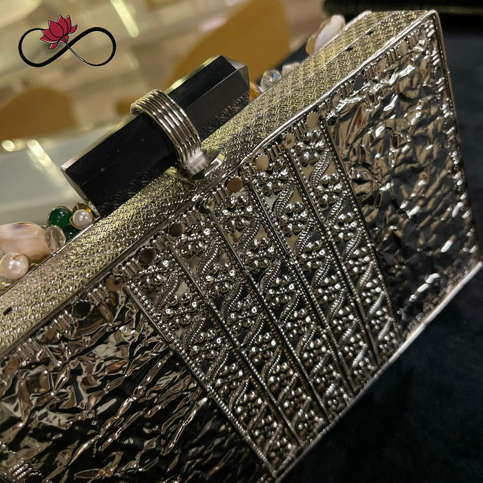 Celestial Pearl Silver Handcrafted Brass Clutch