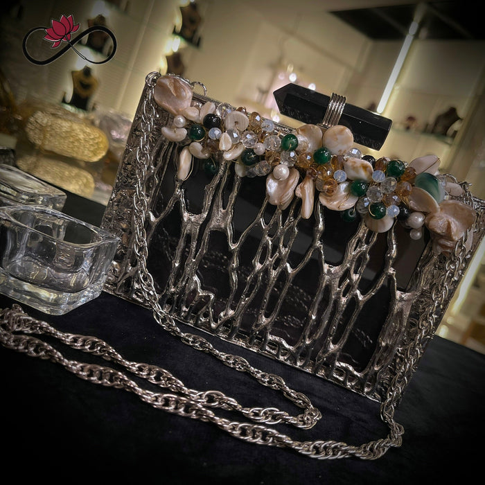 Celestial Pearl Silver Handcrafted Brass Clutch