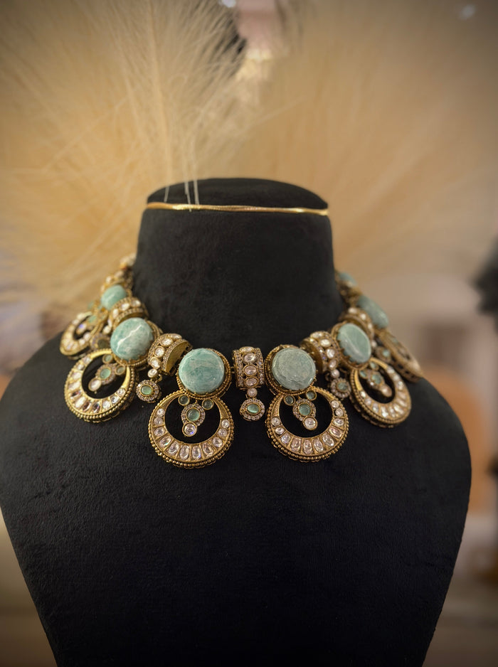 Chandbali Turquoise Polki Choker Set